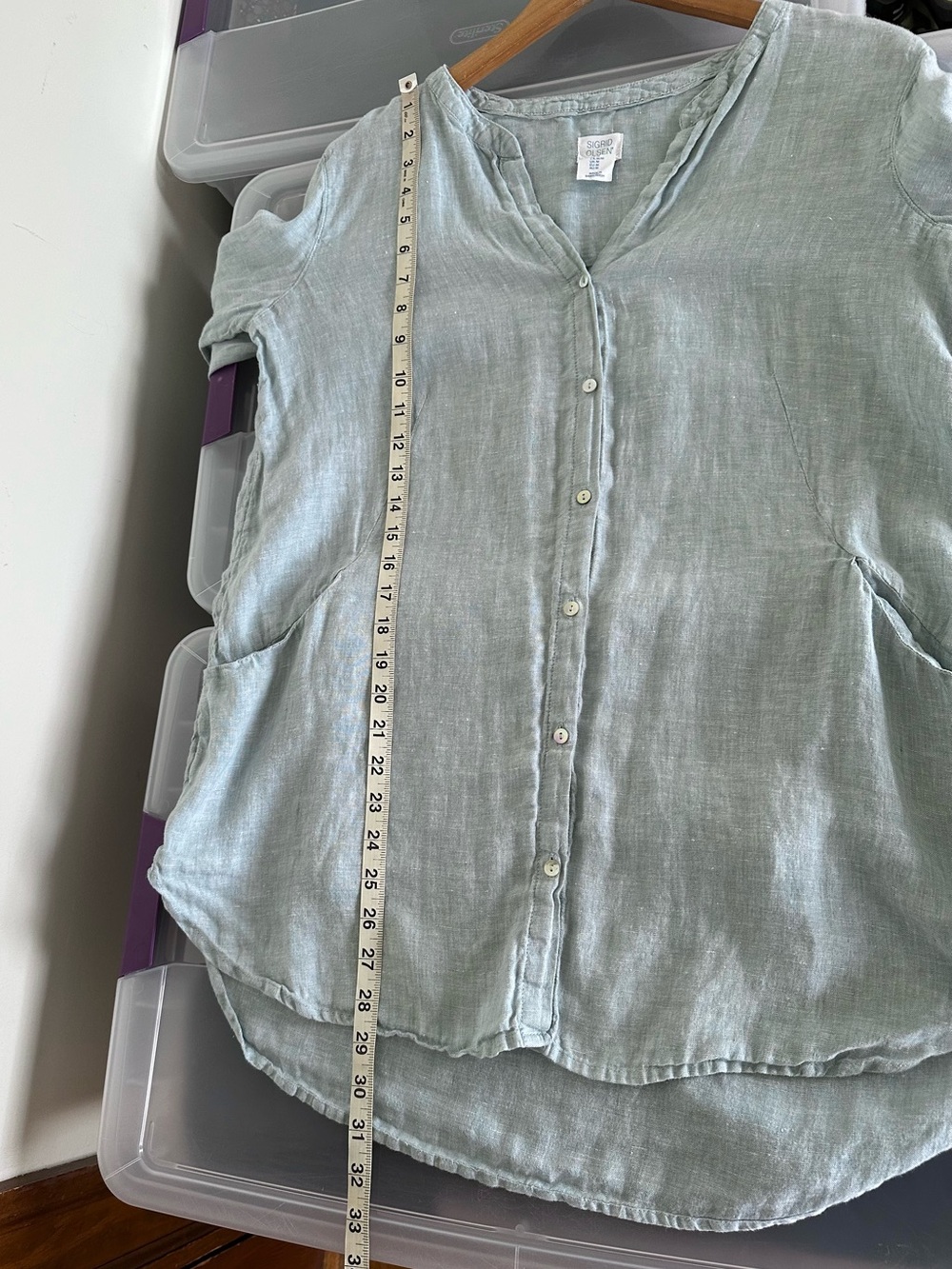 Sigrid Olsen Linen Roll Tab Sleeve V-Neck Button Down Tunic Shirt Top Sz Medium - Picture 9 of 10